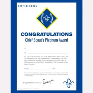 Chief Scout's Platinum Award Certificate - Pack of 10